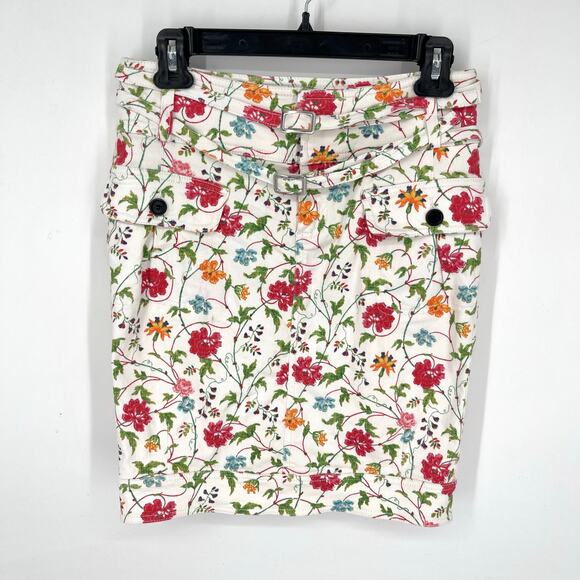 Swedish Hasbeens Floral Denim Cargo Skirt Sz 36 / US M Pockets Multi Stretchy - Picture 1 of 12